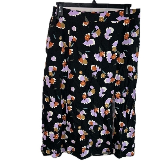 Ava & Viv Skirt Midi Calf Length Slit Elastic Waist Lined Floral Pull On Skirt - Picture 1 of 11